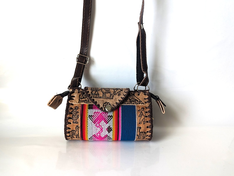 Handmade Peruvian Leather Crossbody Bag (Small) - Cusco Andean Textile